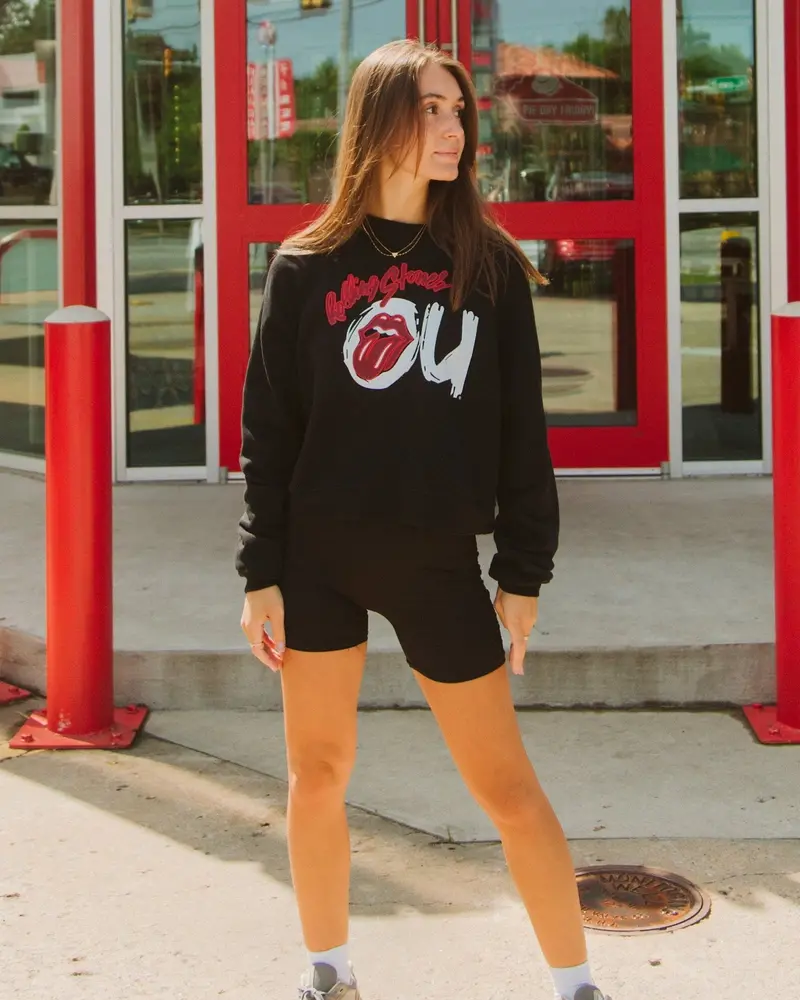 Rolling Stones Ou Inside Lick Puff Ink Black Cropped Raglan 1