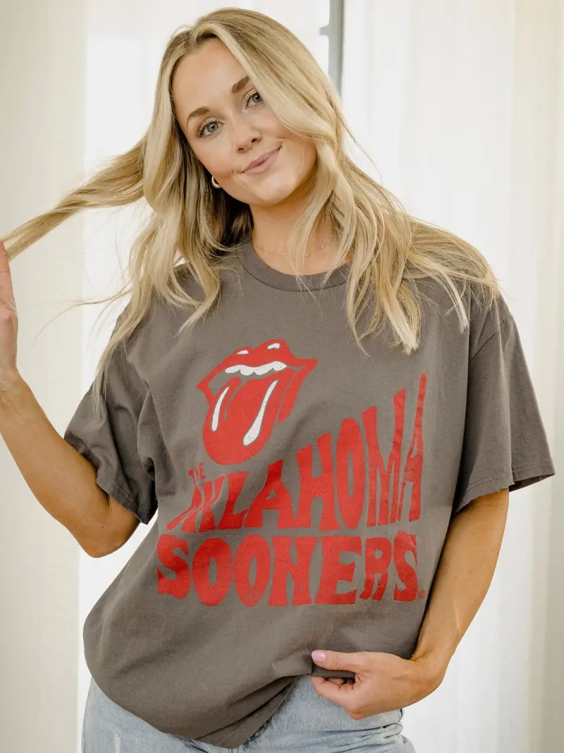 Rolling Stones Ou Sooners Dazed Charcoal Thrifted Tee 1
