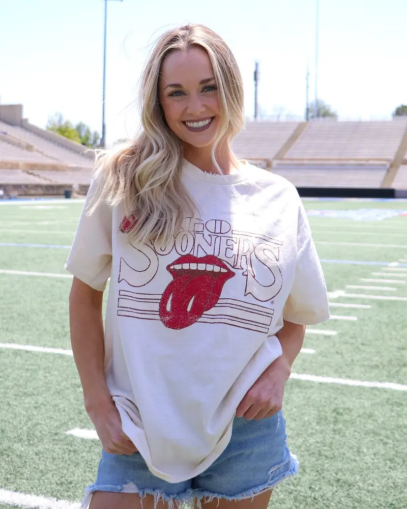 Rolling Stones Ou Sooners Stoned Off White Thrifted Tee 1
