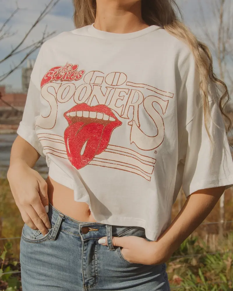 Rolling Stones Ou Sooners Stoned White Cropped Tee 1