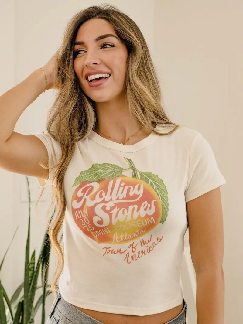 Rolling Stones Peach Off White Micro Cropped Tee 1