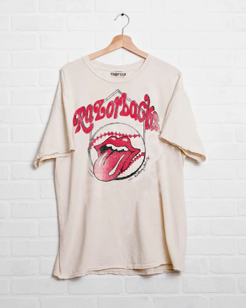 Rolling Stones Razorbacks Home Plate Off White Thrifted Tee 1