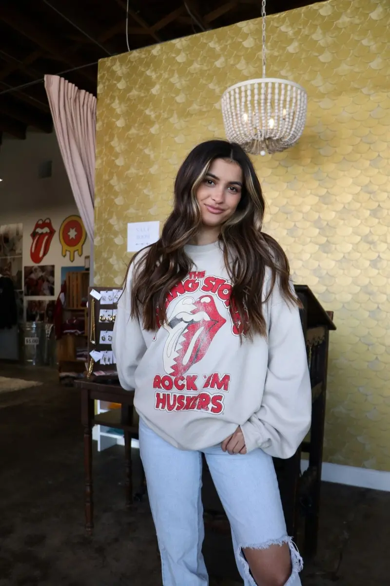 Rolling Stones Rock 'Em Huskers Sand Thrifted Sweatshirt 1