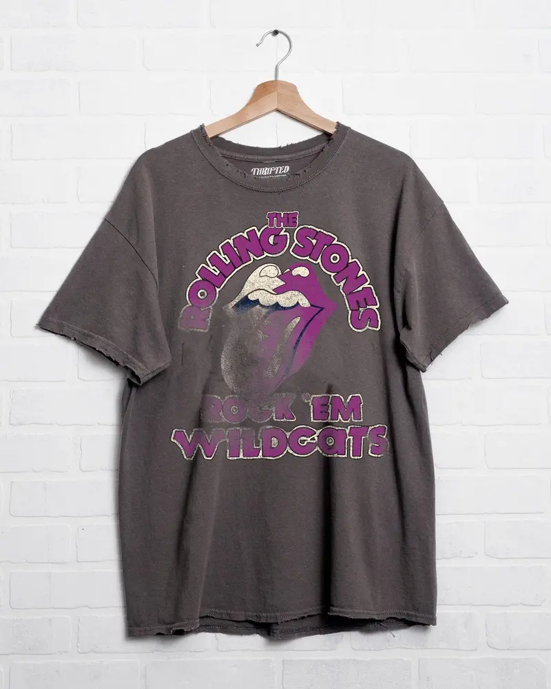 Rolling Stones Rock 'Em Ksu Wildcats Charcoal Thrifted Tee 1