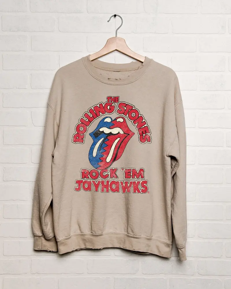 Rolling Stones Rock 'Em Ku Jayhawks Sand Thrifted Sweatshirt 1