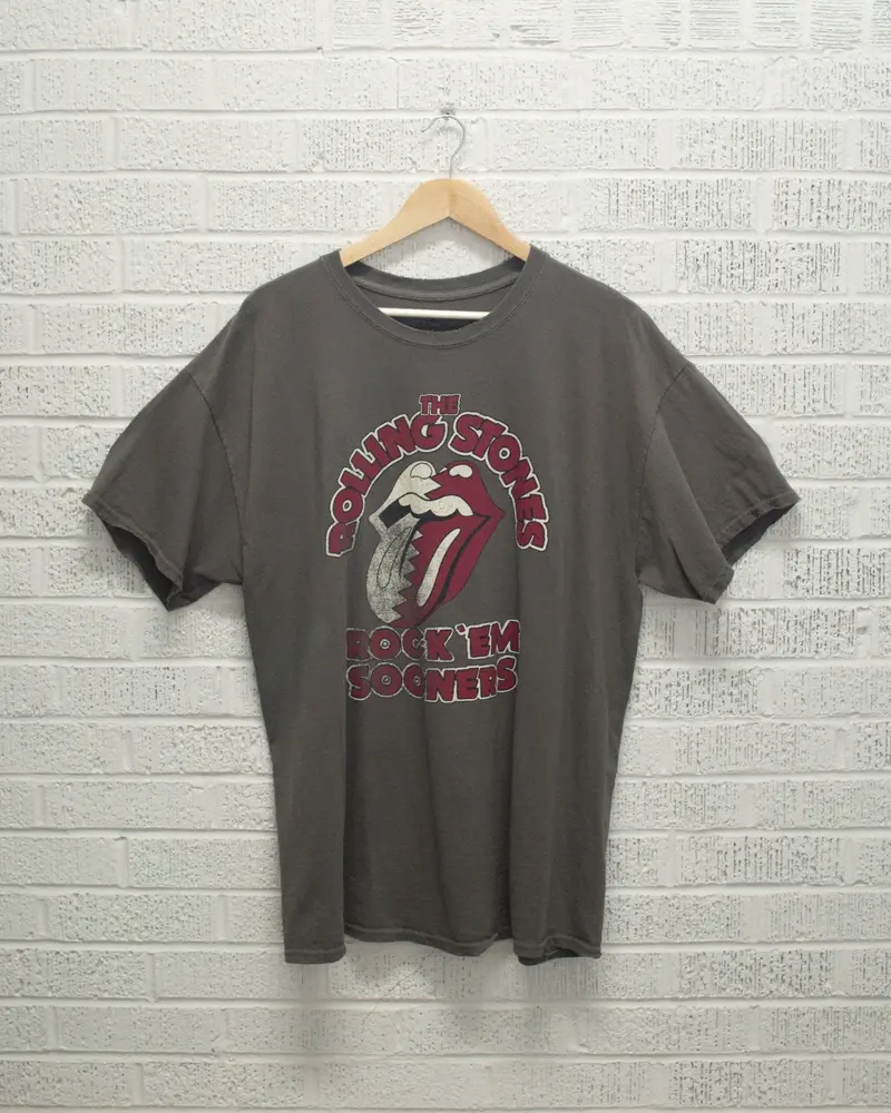Rolling Stones Rock 'Em Sooners Charcoal Thrifted Tee 1