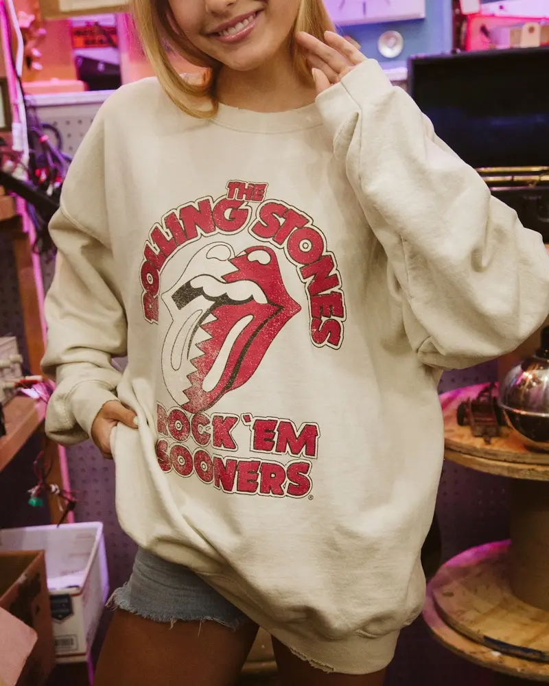 Rolling Stones Rock 'Em Sooners Sand Thrifted Sweatshirt 1