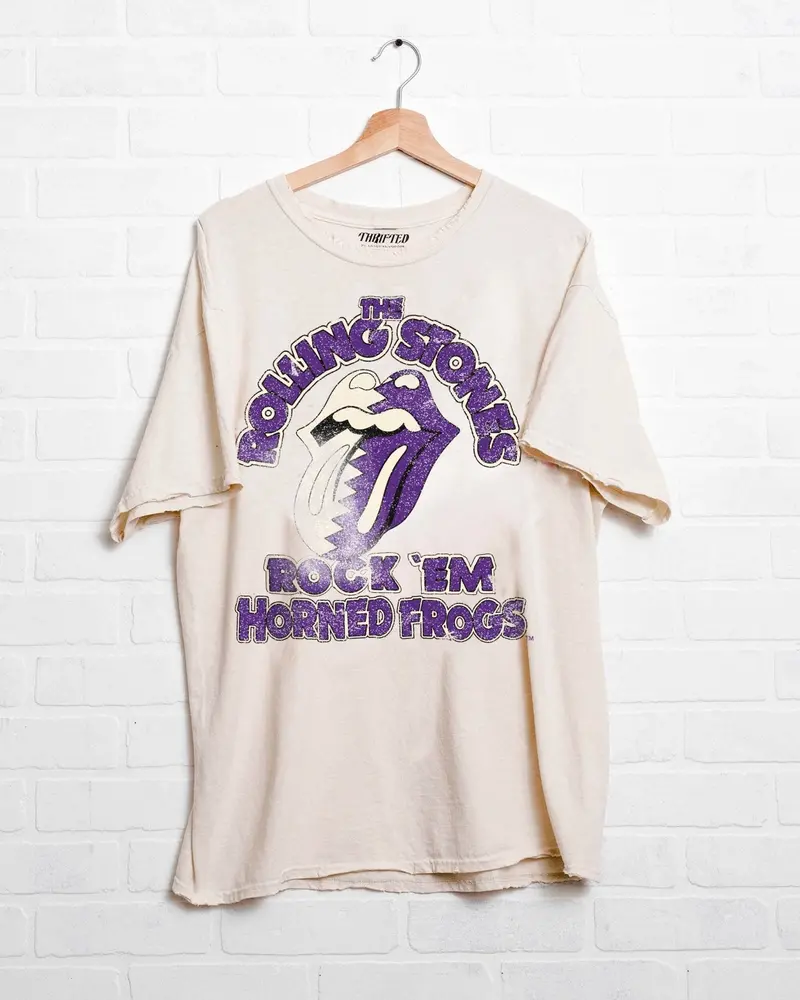 Rolling Stones Rock 'Em Tcu Horned Frogs Off White Thrifted Tee 1