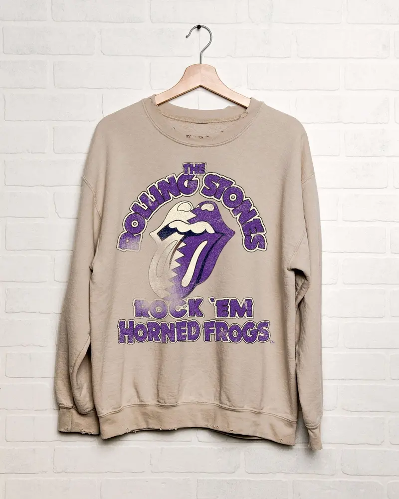 Rolling Stones Rock 'Em Tcu Horned Frogs Sand Thrifted Sweatshirt 1