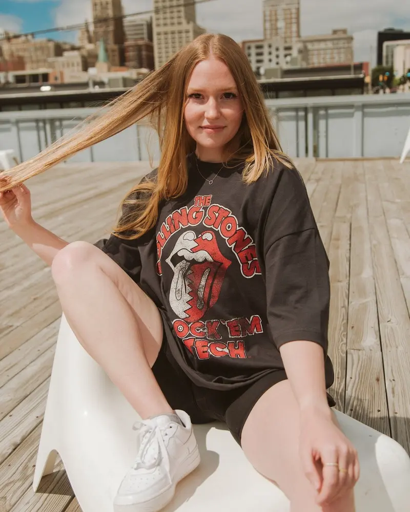 Rolling Stones Rock 'Em Texas Tech Off Black Oversized Tee 1