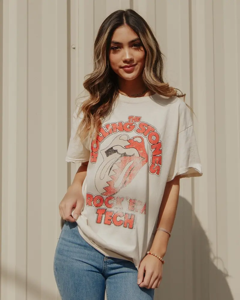 Rolling Stones Rock 'Em Texas Tech Off White Thrifted Tee 1