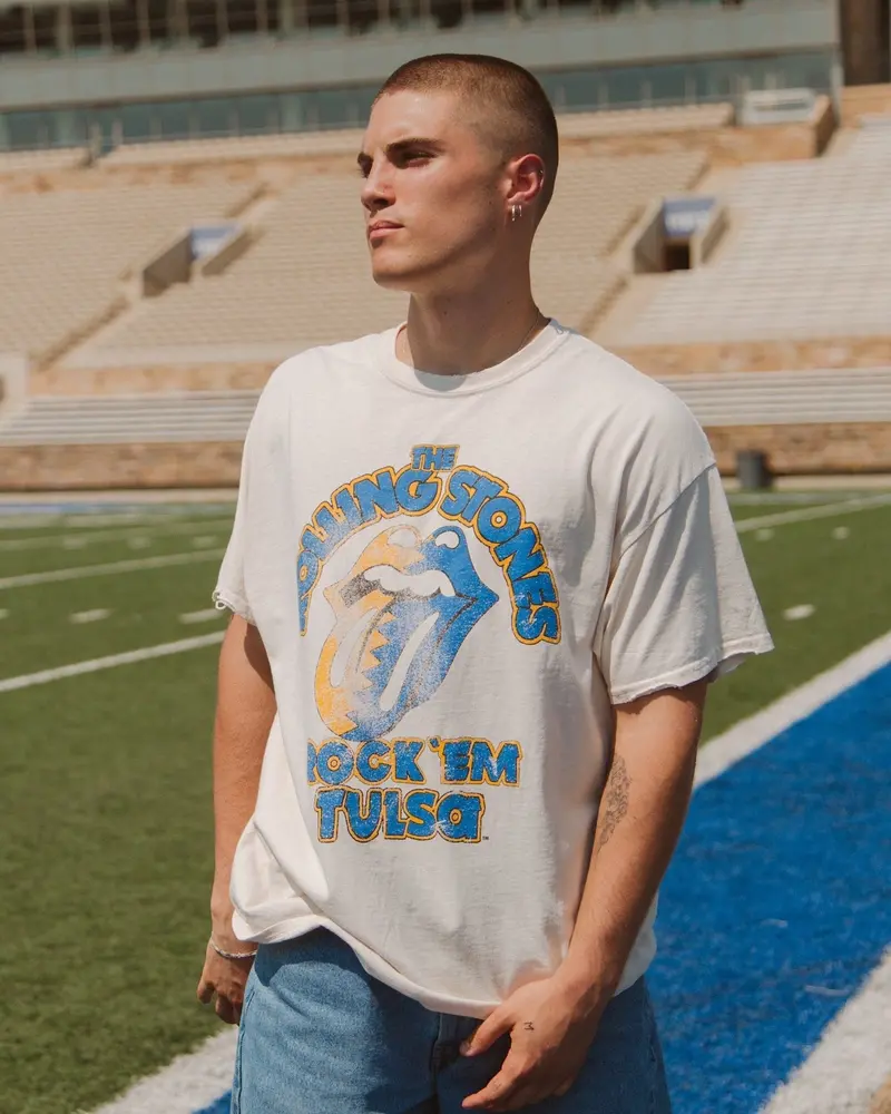 Rolling Stones Rock 'Em Tulsa Off White Thrifted Tee 1