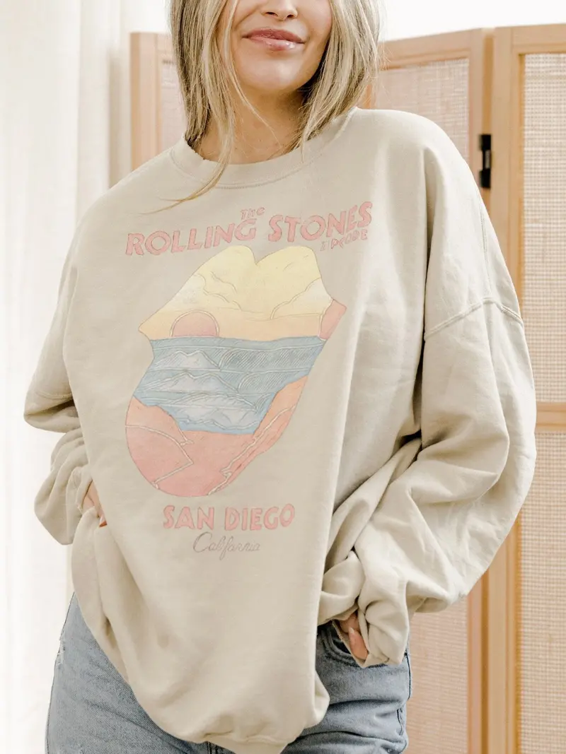 Rolling Stones San Diego Zip Code Sand Thrifted Sweatshirt 1
