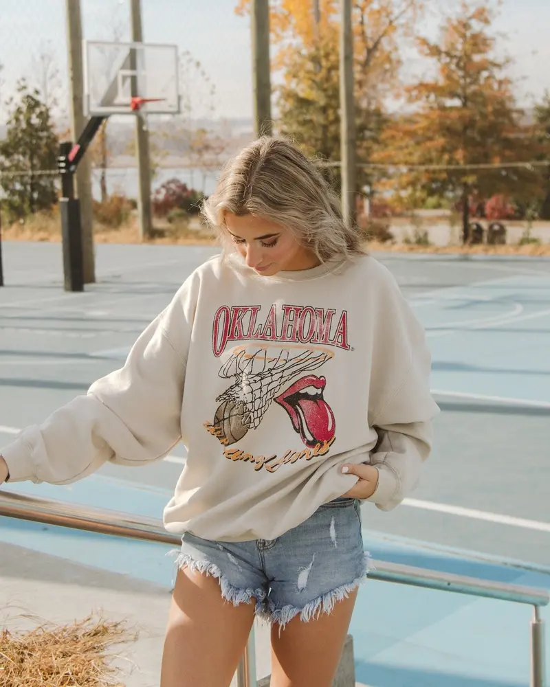 Rolling Stones Sooners Basketball Net Sand Thrifted Sweatshirt 1