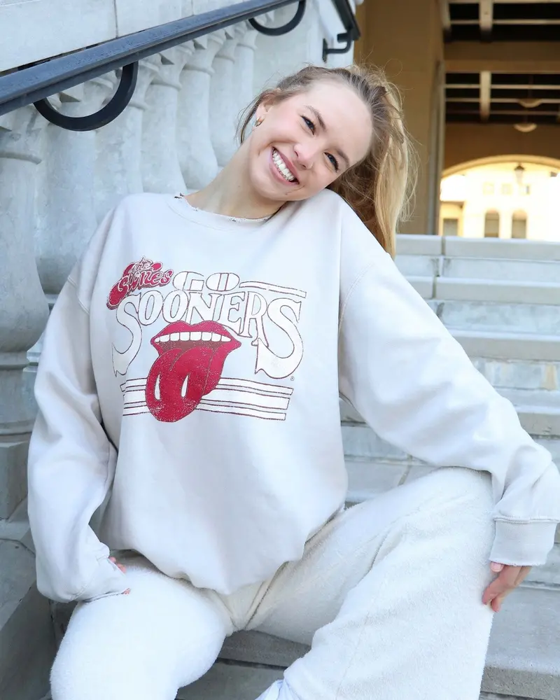 Rolling Stones Sooners Stoned Sand Thrifted Sweatshirt 1