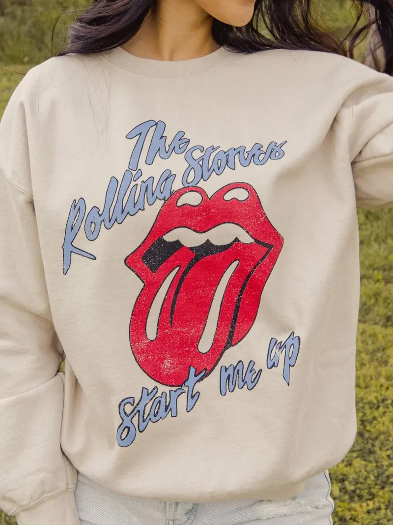 Rolling Stones Start Me Up Sand Thrifted Sweatshirt 1