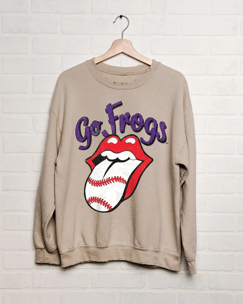 Rolling Stones Tcu Horned Frogs Baseball Lick Sand Thrifted Sweatshirt 1