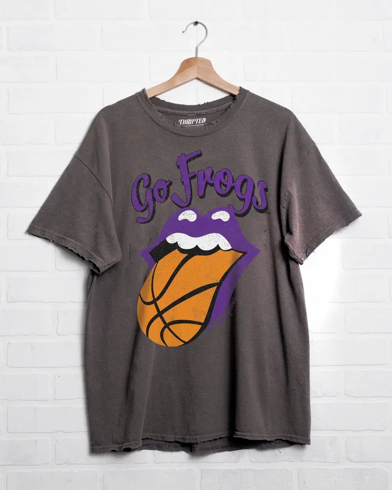 Rolling Stones Tcu Horned Frogs Basketball Lick Off Black Thrifted Tee 1