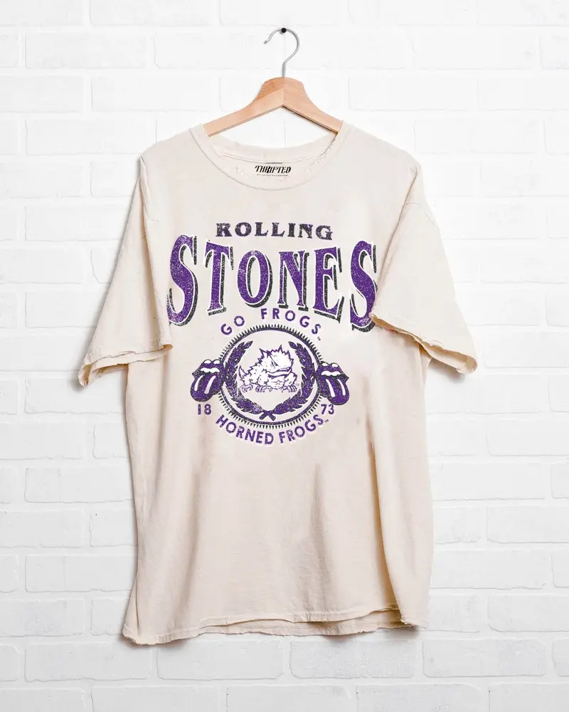 Rolling Stones Tcu Horned Frogs College Seal Off White Thrifted Tee 1
