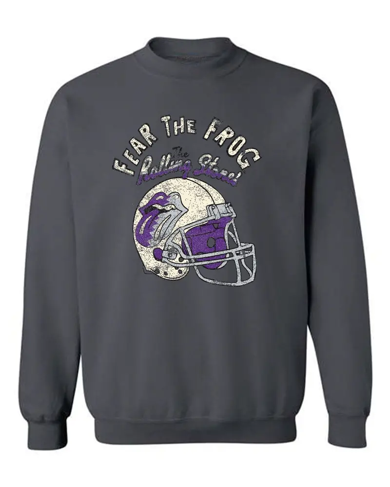 Rolling Stones Tcu Horned Frogs Helmet Lick Charcoal Thrifted Sweatshirt 1