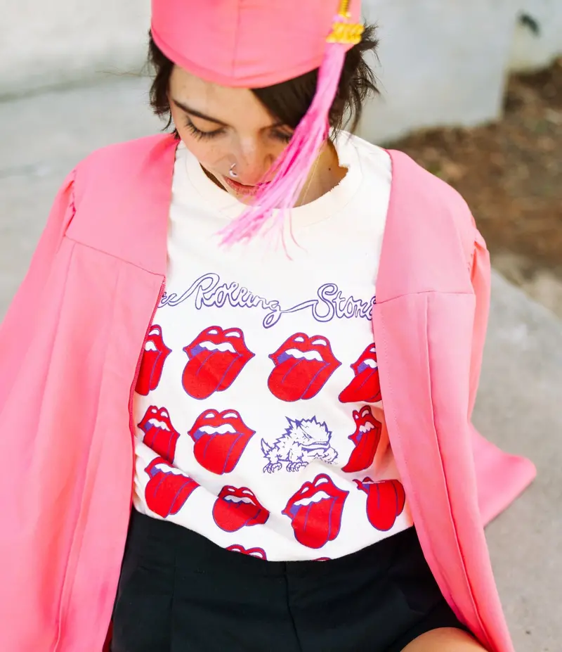 Rolling Stones Tcu Horned Frogs Multi Lick Off White Thrifted Tee 1