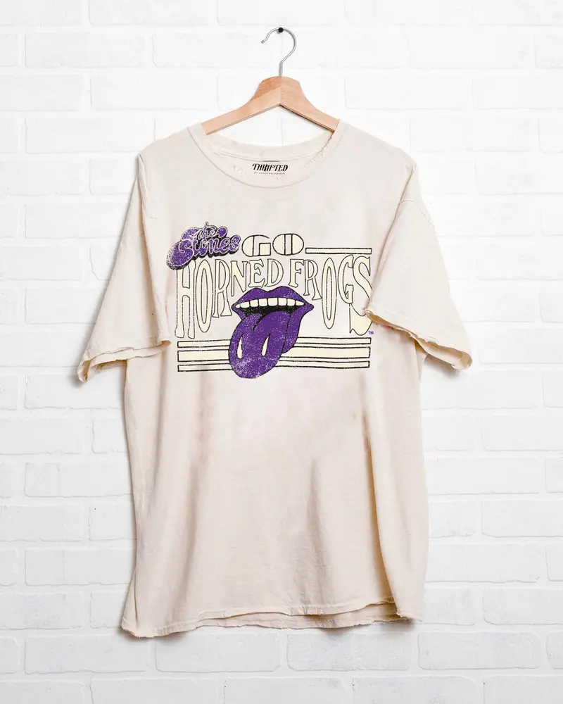 Rolling Stones Tcu Horned Frogs Stoned Off White Thrifted Tee 1