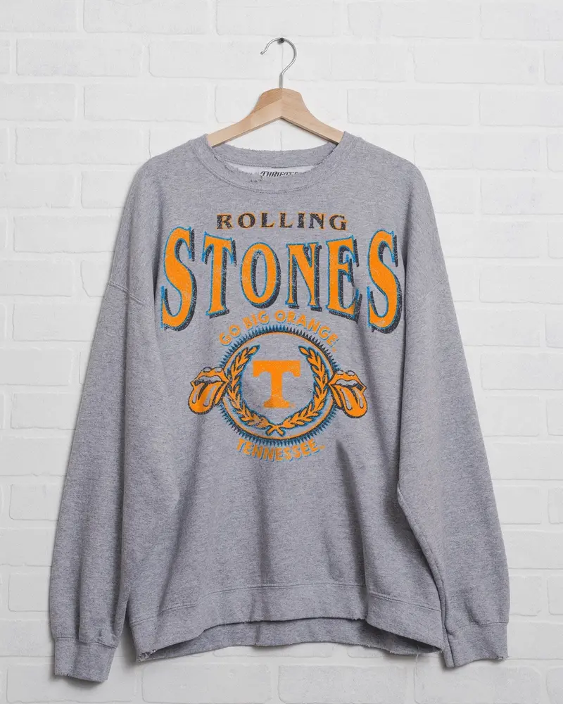 Rolling Stones Tennessee Volunteers College Seal Gray Thrifted Sweatshirt 1