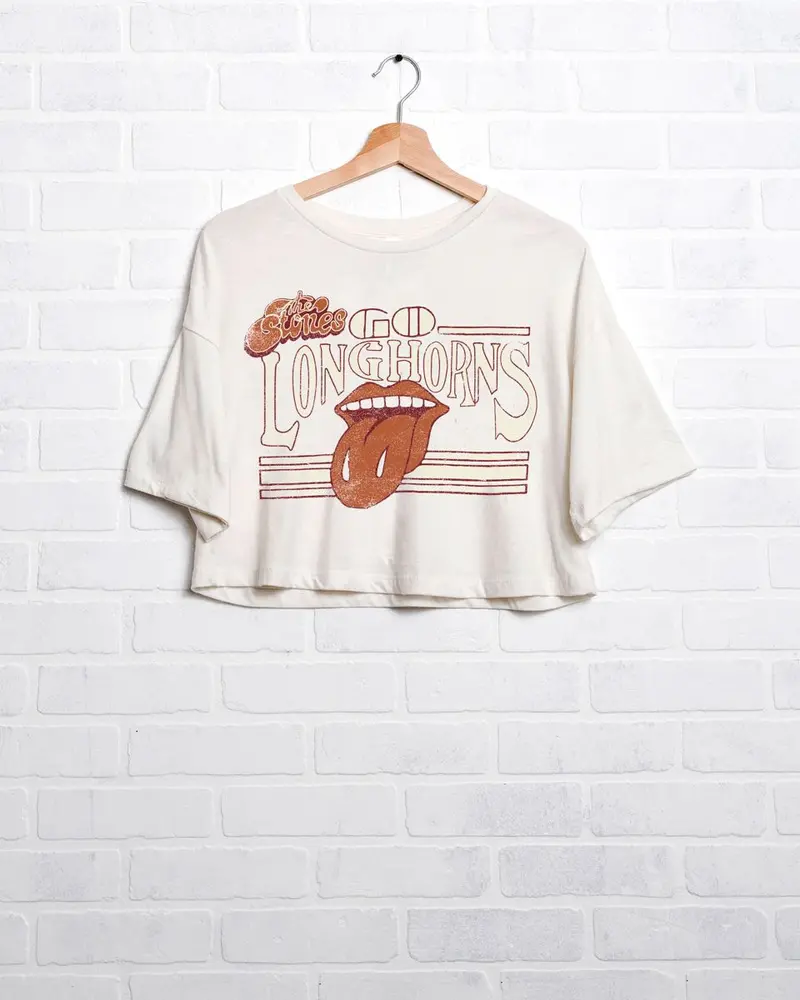 Rolling Stones Texas Longhorns Stoned Off White Cropped Tee 1