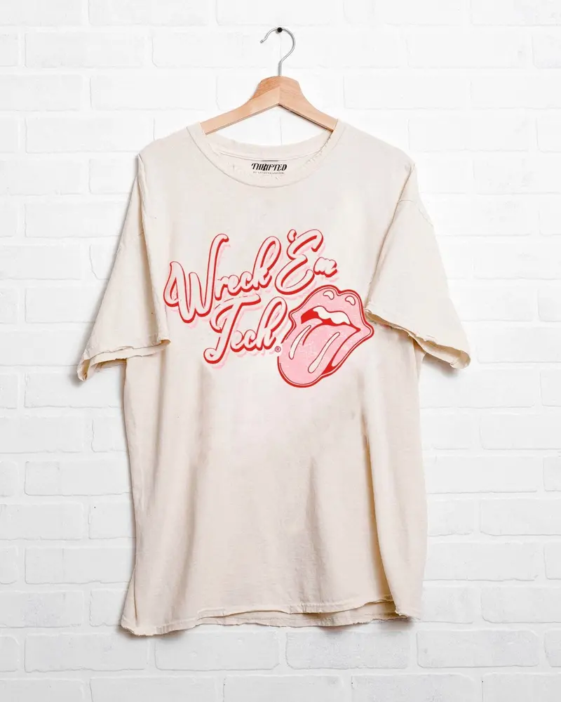 Rolling Stones Texas Tech Malibu Puff Ink Off White Thrifted Tee 1