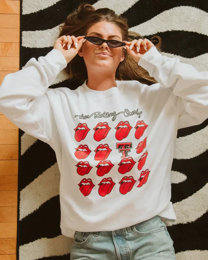 Rolling Stones Texas Tech Multi Lick White Sweatshirt 1