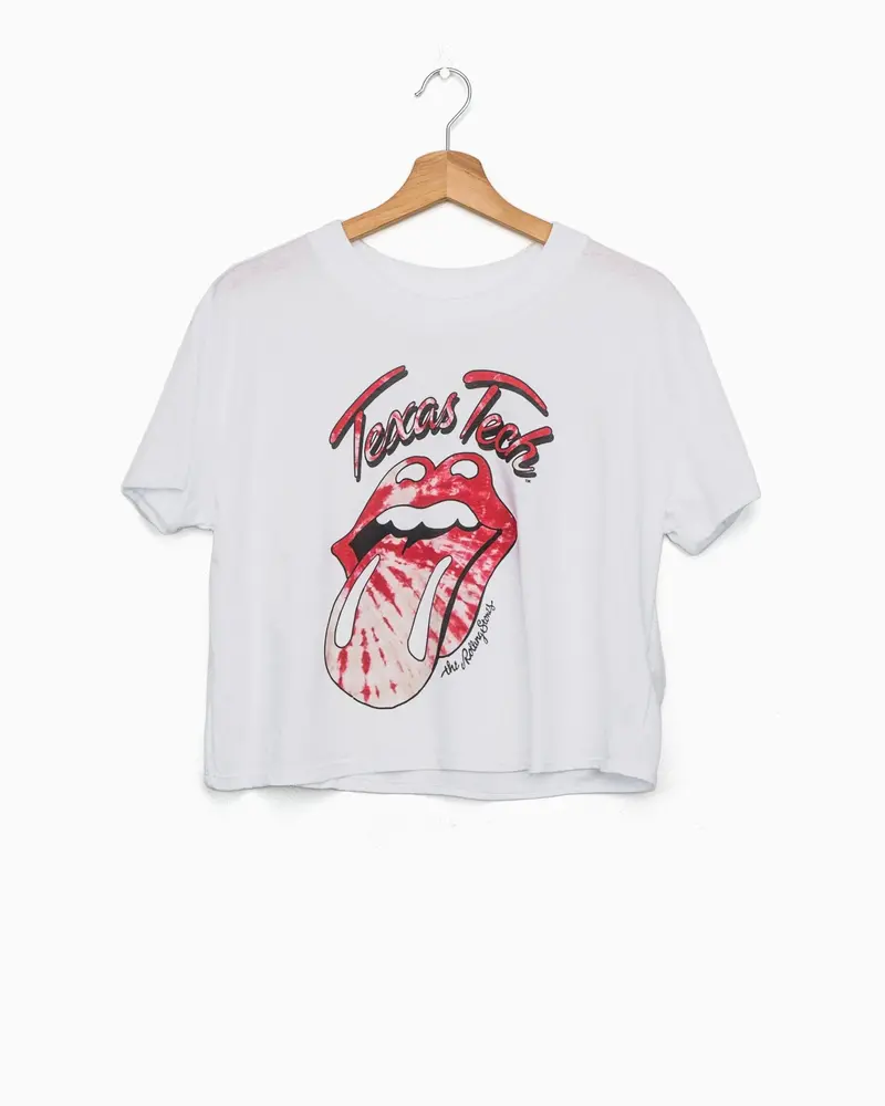 Rolling Stones Texas Tech Tie Dye Lick White Cropped Tee 1