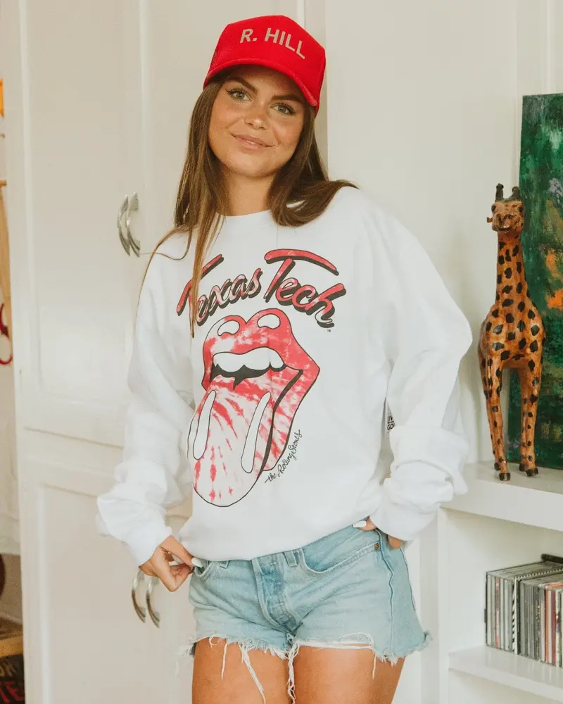Rolling Stones Texas Tech Tie Dye Lick White Sweatshirt 1