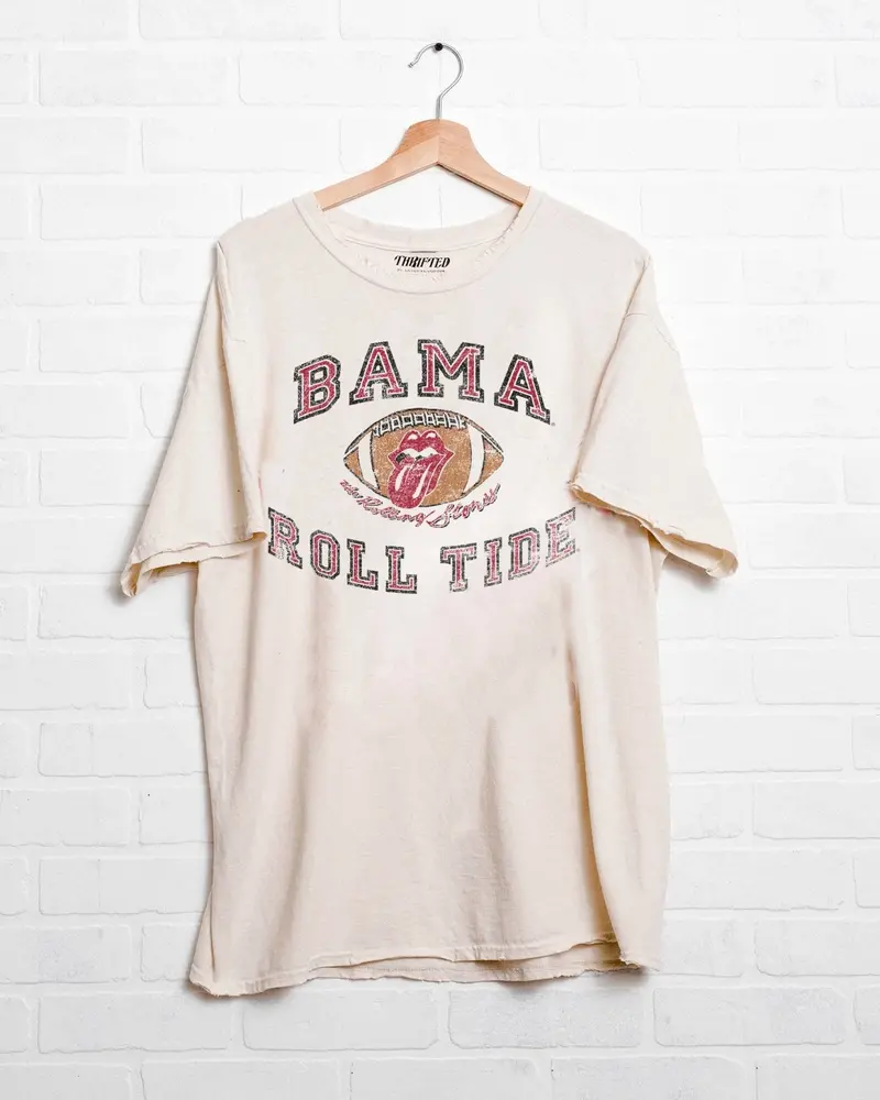 Rolling Stones University Of Alabama Football Lick Off White Thrifted Tee 1