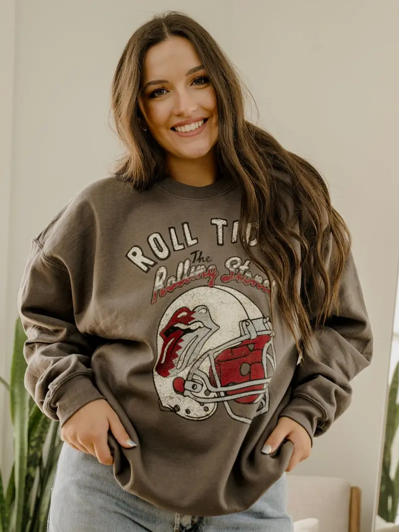 Rolling Stones University Of Alabama Helmet Lick Charcoal Thrifted Sweatshirt 1