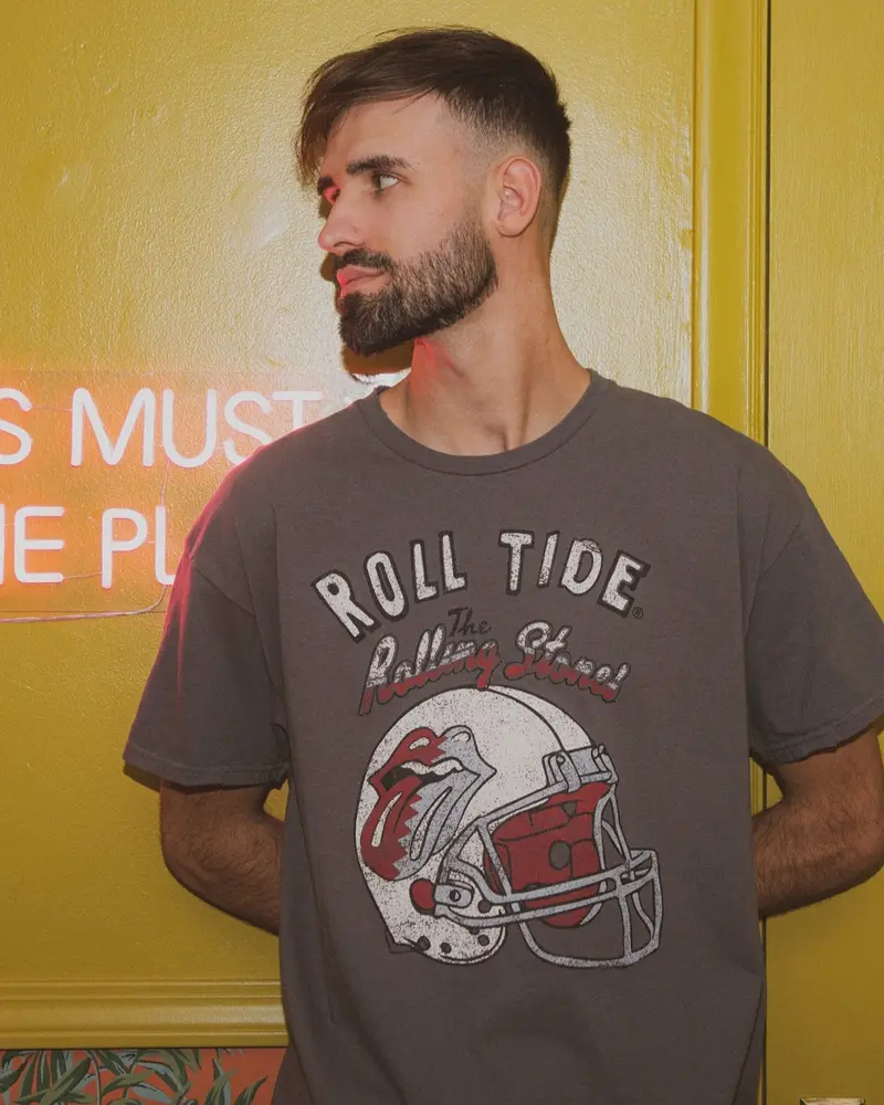 Rolling Stones University Of Alabama Helmet Lick Charcoal Thrifted Tee 1