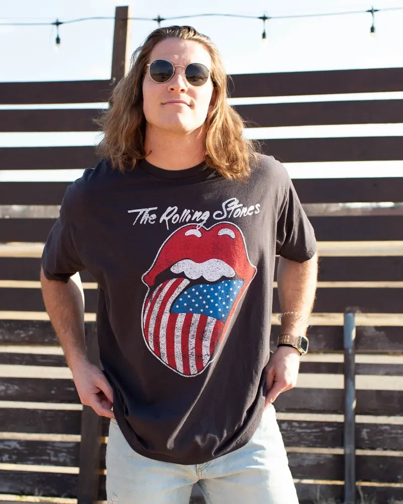 Rolling Stones Usa Flag Lick Black Tee 1