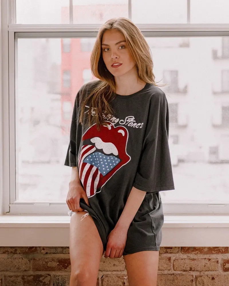 Rolling Stones Usa Flag Lick Off Black Oversized Distressed Tee 1