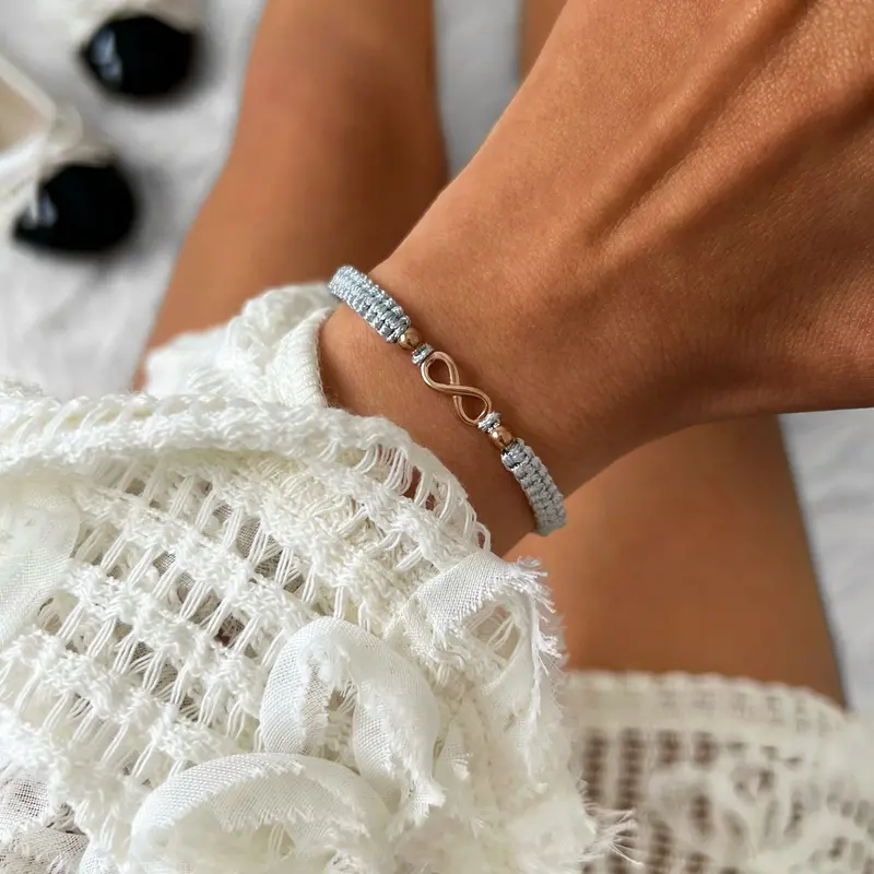 Rose Infinity Grey Braided Bracelet 2