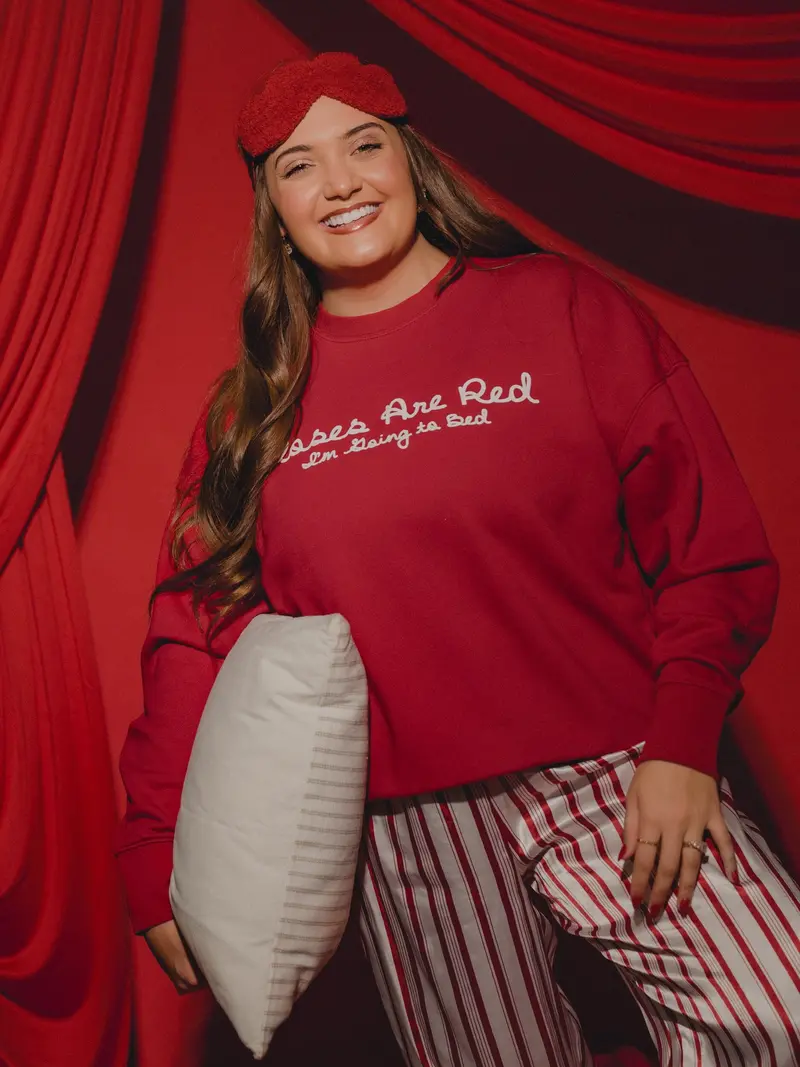 Roses Are Red, I'm Going To Bed Red Hi-Dive Oversized Crew Sweatshirt 1