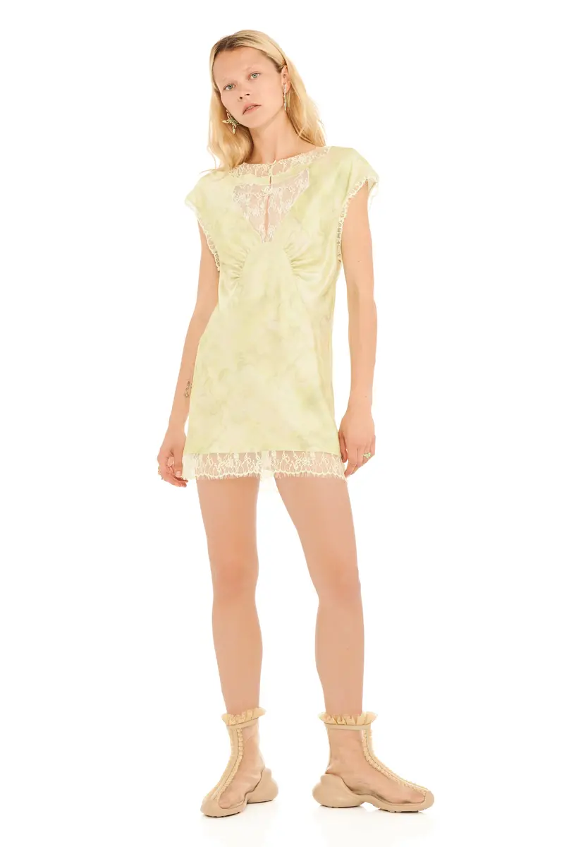 Sage Floral Scribble Waterlily Mini Dress 1