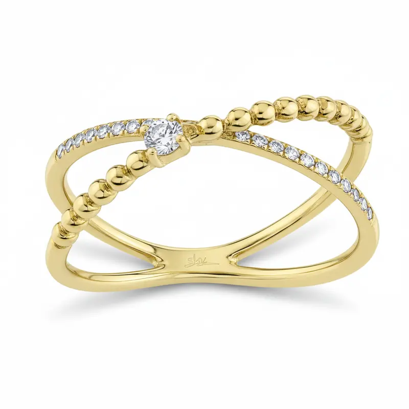 Shy Creation® Pavé-Bead X Diamond Ring 1