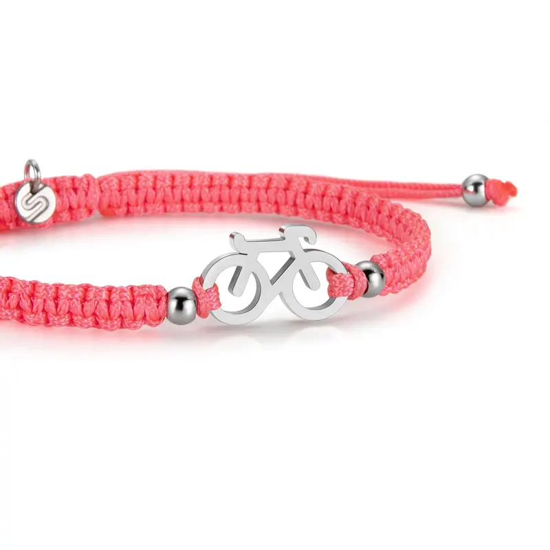 Silver Bike Neon Pink Braided Bracelet 1