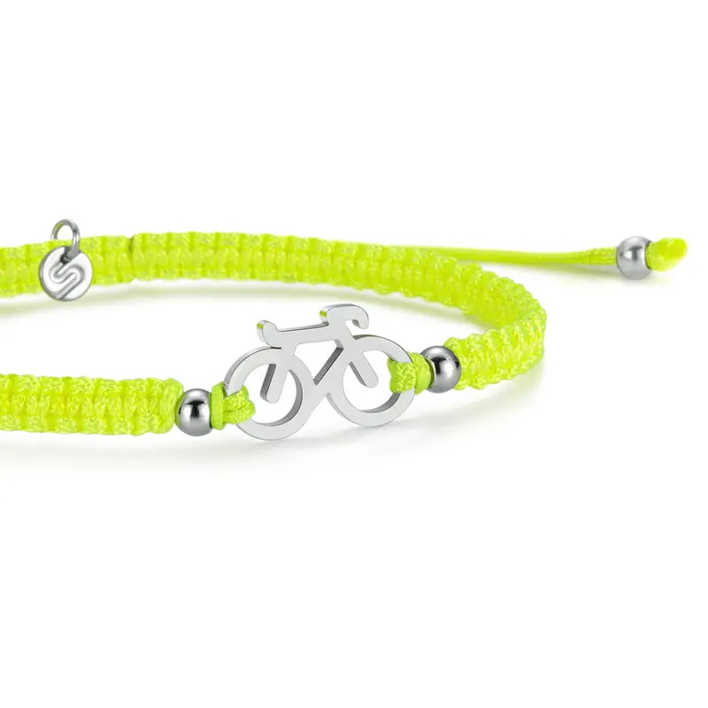 Silver Bike Neon Yellow Braided Bracelet 1