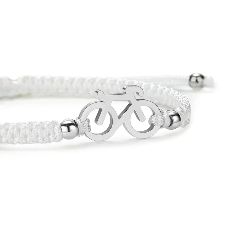 Silver  Bike White Braided Bracelet 1