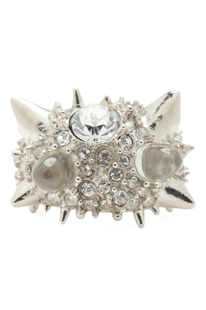 Silver Clear Alien Spike Ring 1