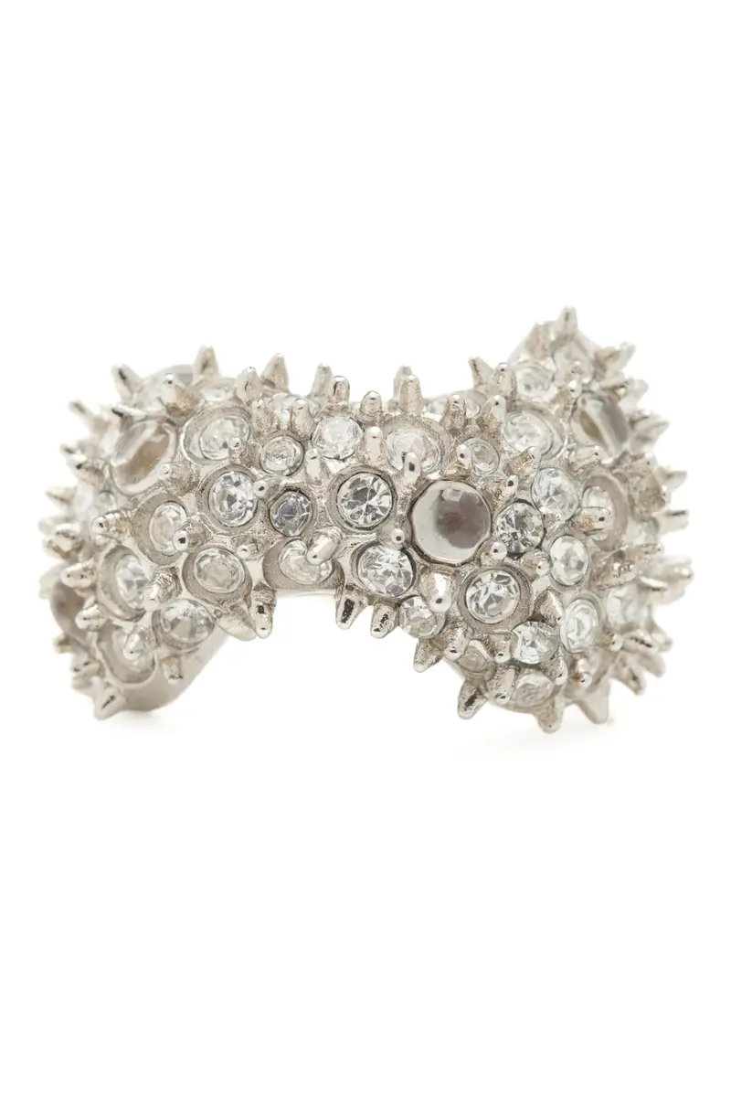 Silver Clear Bat Spike Ring 1