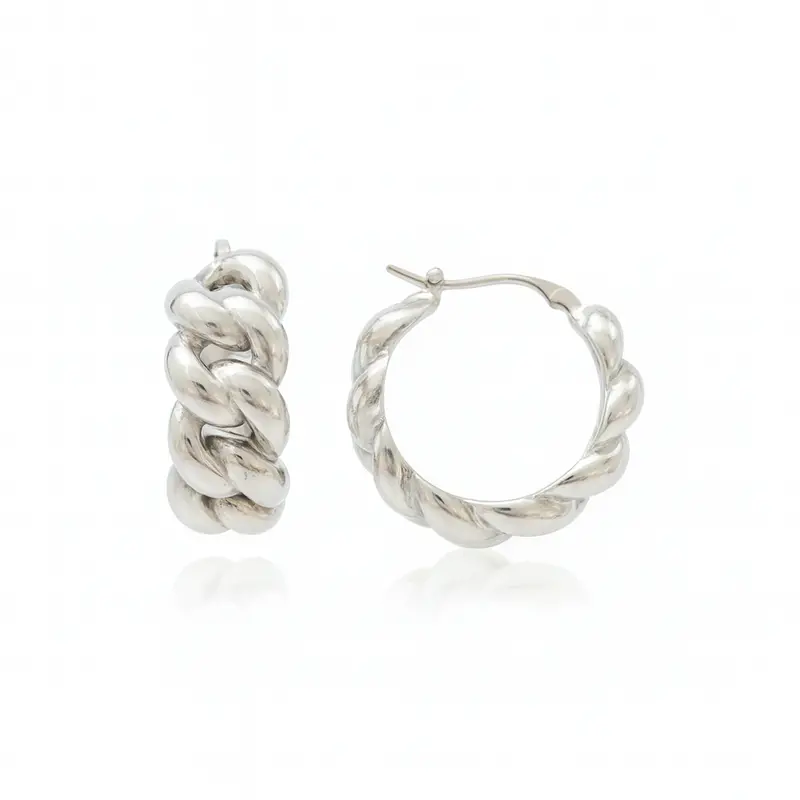 Silver Curb Twist Hoop Earrings 1