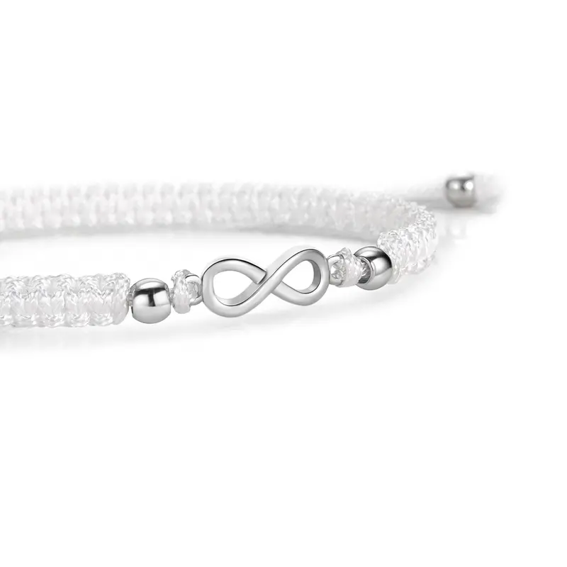 Silver Infinity White Braided Bracelet 1