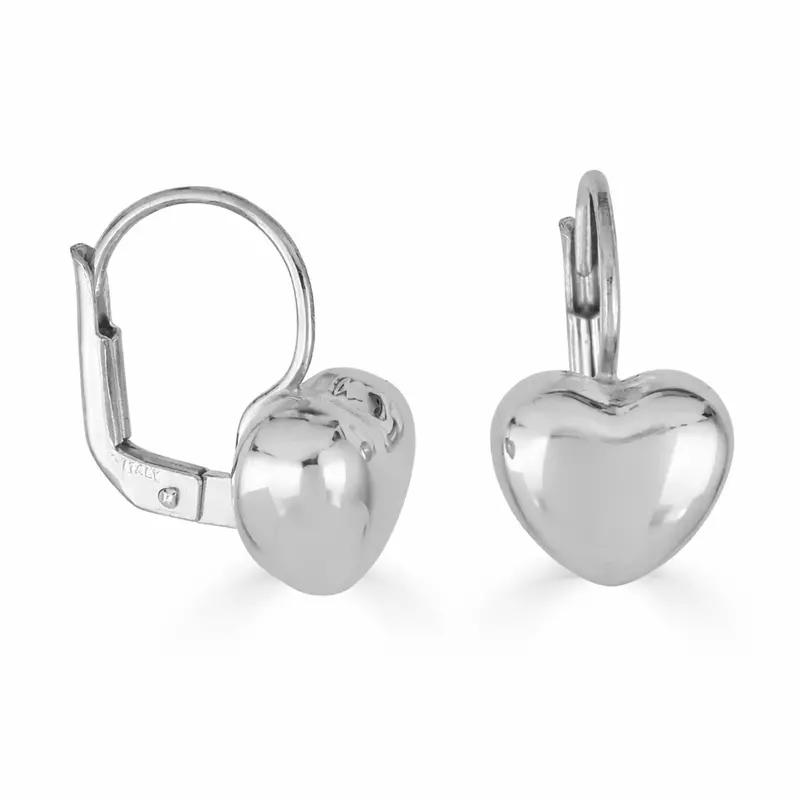 Silver Leverback Puffed Heart Earrings 1