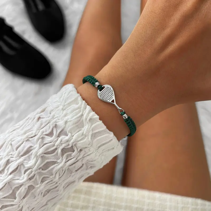 Silver Padel Dark Green Braided Bracelet 2